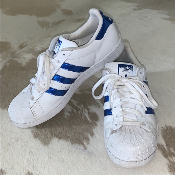 adidas Shoes - Adidas Blue Metallic Superstar Sneakers